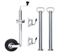 LPERTGFHU Roue jockey 48 mm avec 2 tubes de support et 3 pinces pour | Acier galvanisé, capacité de charge de 150 kg, avec roue en caoutchouc plein, montage facile