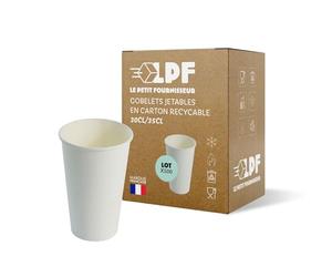 LPF LE PETIT FOURNISSEUR - Lot de 500 Gobelets jetables en Carton Kraft 30-35cl - Recyclable et Biodégradable - Gobelets café, thé, boissons chaudes et froides - Résistant à la chaleur - Couleur Blanc