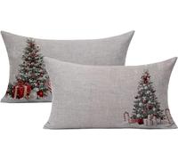 Lpfieonn Noël Housse de Coussin Extérieur Imperméable 40x60cm Blanc Lot de 2 Housse Coussin en Lin avec Fermeture Invisible, Imprimé Double Face. pour Canapé, Salon de Jardin & -5192