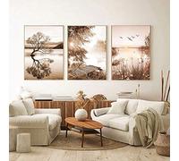 LPFNSF Lot de posters d'art moderne, beige, motif arbre, lac, chambre à coucher, salon, couloir, restaurant - Décoration murale - Image sans frontières (50 x 70 cm x 3)