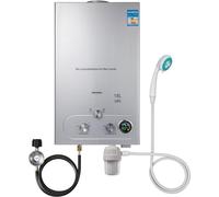 LPG Chauffe-eau instantané au gaz liquide 18 l 36 kW LPG sans réservoir avec pommeau de douche galvanisé et tuyau de douche pour salle de bain, cuisine, camping-car (argenté, 18 l)