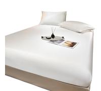 LPHFDCS Drap De Lit en Soie Ice Drap Housse Imitation Soie de mûrier en Stretch 25CM Couvre-Matelas en Soie véritable Taille draps de lit Drap Soie(White,Full 138x190x35cm)