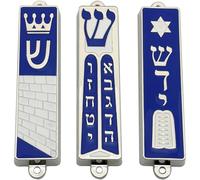 Lpitoy 3 Pcs Étui Mezuzah Juif avec Rouleau Jérusalem Mur Occidental Torah Couronne Design Ton Argent Émail Israël Porte Mezuza Israël Cadeau