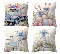 Lpitoy 4 Pièces Housses De Coussin De Pâques, Taies d'oreiller De Pâques Colorées Décorations De Pâques Taie De Coussin Décor De Printemps pour Canapé-lit