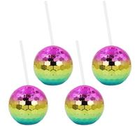 Lpitoy 4 Pièces Tasses À Boule, Tasses De Fête avec Couvercle, Tasse À Cocktail Boule Flash Réutilisable pour Fournitures De Bar De Discothèque De Fête Bouteille De Thé À Boire du Vin