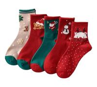 Lpitoy 5 Paires De Chaussettes De Noël pour Femme, Chaussettes Chaudes d'automne d'hiver, Chaussettes Mignonnes pour Nouvel an, Bonhomme De Neige, Élan, Père Noël pour Noël, Femmes Filles