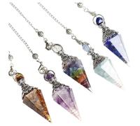 Lpitoy 5 Pièces Pendule De Radiesthésie en De Guérison Naturelle Pendule De Pierres Précieuses Reiki Pendentif Spirituel Hexagonal Pointu pour Divination, Wicca, L'équilibrage De L'énergie