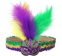 Lpitoy Bandeau De Mardi Gras, Bandeau De Plumes À Paillettes pour Masque De Mascarade De Nouvelle-orléans, Bandeau De Plumes Violet Jaune Vert