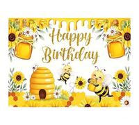 Lpitoy Bannière De Fond « Anniversaire » sur Le Thème des Abeilles des Nids D'abeilles, Décoration pour Une Fête De Naissance Ou Une Séance Photo, Accessoires pour Une Séance Photo.