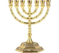 Lpitoy Bougeoir Traditionnel du Temple De Jérusalem Menorah Juif 7 Branches Tribus D'israël Chandelier Bougeoirs Base Hexagonale Bougeoir Juif Terre Sainte