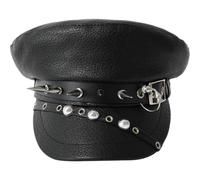 Lpitoy Casquette Plate À Rivets en Cuir Marine, Casquette Fine, Niche Punk Hip Hop, Casquette Militaire Noire en PU, Casquette De Journal Réglable