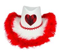 Lpitoy Chapeau De Cowboy Chapeau De Cowgirl avec Paillettes Motif Coeur Chapeau Western Chapeaux De Fête De Rodéo Chapeaux De Cowgirl À Plumes Moelleuses Chapeau De Cowboy Occidental