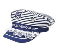 Lpitoy Chapeau De Marin Rayé, Casquette De Bateau Bleue Blanche Ornée De Dentelle, Accessoire De Déguisement pour Adulte, Marin, Amiral, Soirée Masquée Ou Autre.