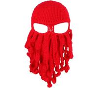 Lpitoy Chapeau De Poulpe Tentacule Drôle, Couvre-Chef, Cagoule en Tricot, Masque À Vent, Chapeau en Tricot pour Squelette De Moto (Rouge)