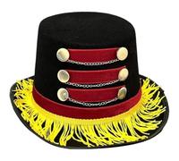 Lpitoy Chapeau Haut-de-Forme Rouge Noir pour Maître De Cirque, Chapeau De Cocher avec Franges Dorées, Accessoire De Costume pour Carnaval, Noël, Halloween, pour Adultes