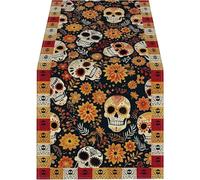 Lpitoy Chemin De Table Jour des Morts, Chemin De Table Coloré À Motif Floral De Crâne De Sucre pour Dia De Los Muertos Home Kitchen Mexican Party Supplies