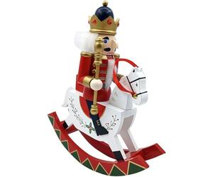 Lpitoy Cheval À Bascule en Bois Casse-Noisette Soldat Casse-Noisette Figurines sur Cheval À Bascule Décoration De Noël