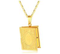 Lpitoy Collier Islam Allah Muslim avec Pendentif Livre du Coran ouvrable, médaillon Photo en boîte, Bijoux islamiques pour Hommes et Femmes