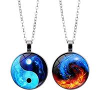 Lpitoy Collier Yin Yang Tai avec Pendentif Lune Dragon en Verre cabochon, chaîne de Cristal, Collier pour Hommes et Femmes