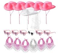 Lpitoy Ensemble Chapeau De Cowboy De Mariée, Lunettes De Soleil Et Foulard, Chapeau De Cow-Girl, Déguisement pour Demoiselles d'honneur De Mariée, Accessoires Photo