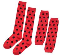 Lpitoy Ensemble De Chaussettes Hautes À Pois Rouges Noirs Coccinelles, Mitaines sans Doigts Tricotés, Idéal pour Halloween.