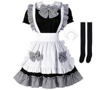 Lpitoy Ensemble De Costume De Soubrette : Robe Lolita Classique pour Femme, Tablier De Soubrette Française, Tenue De Soubrette Japonaise, Ensemble De Costume De Cosplay Anime