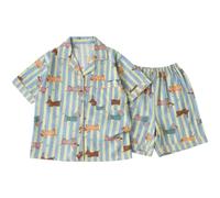 Lpitoy Ensemble Pyjama Femme Imprimé Teckel, 2 Pièces, Haut À Manches Courtes Boutonné Short, Tenue De Nuit D'intérieur