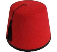 Lpitoy Fez Traditionnel Rouge avec Gland Noir, Chapeau marocain, Bonnet Beanie, Chapeau Plat Universel Ottoman, Chapeau Turc pour se déguiser.