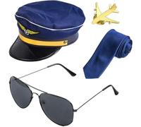 Lpitoy Kit De Costume De Pilote De Ligne Aérienne, 4 Pièces/Ensemble, Ensemble D'accessoires De Déguisement De Pilote avec Lunettes De Soleil, Accessoires De Costume