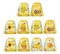 Lpitoy Lot de 10 Sacs À Dos À Cordon en Non-tissé avec Motif Abeille, Parfaits pour Offrir des Cadeaux, des Anniversaires Ou Sacs De Rangement Réutilisables pour Le Camping, Plage, Le Shopping Ou