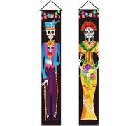 Lpitoy Lot De 2 Bannières De Porte pour Porche, Décorations du Jour des Morts, Décorations d'halloween, Crâne, Drapeau De Porte À Suspendre, Décoration Intérieure Extérieure