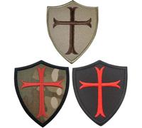 Lpitoy Lot De 3 Écussons Brodés À Scratch Représentant Croix des Templiers, À Fixer sur Un Gilet, Une Casquette Ou Un À Dos, pour Uniforme.