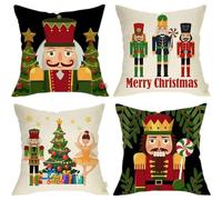 Lpitoy Lot De 4 Housses De Coussin Casse-Noisette De Noël, Taie d'oreiller Décorative De Vacances, 45 X 45 Cm, pour Intérieur, Maison, Chambre À Coucher, Canapé, Décoration De Noël