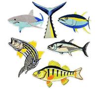 Lpitoy Lot De 6 Patchs Thermocollants en Forme De Poisson, Animaux des Profondeurs De L'océan, Bar, Requin, Queue De Thon, À Coudre, Brodés, Accessoires De
