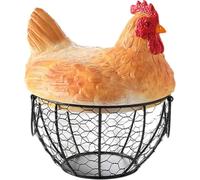 Lpitoy Panier À Œufs De Poule en Fer Forgé avec Couvercle, Panier De Rangement De Cuisine, Panier De Collecte D'œufs, Panier De Cuisine en Métallique, Porte-œufs, Paniers De Rangement