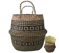 Lpitoy Paniers De Paille De Stockage en Jonc De Mer Naturel, Pot De Plantes Tissé, Panier De Rangement du Linge avec Poignée, Panier À Linge