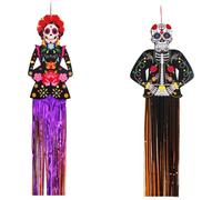 Lpitoy Panneau De Porche du Jour des Morts, Bannière De Porte, Halloween, Mexique, Dia De Los Muertos, Décorations De Fête, Bienvenue, Décoration Murale À Suspendre pour Maison