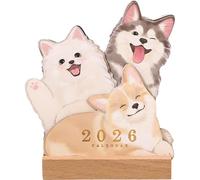 Lpitoy Petit Calendrier De Bureau 2026, Joli Calendrier De Bureau Chien Chat 2026 avec Base en Bois, Jolis Mémos Mensuels pour Maison, Le Bureau L'école