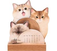 Lpitoy Petit Calendrier De Bureau 2026, Joli Calendrier De Bureau Chien Chat 2026 avec Base en Bois, Jolis Mémos Mensuels pour Maison, Le Bureau L'école