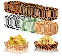 Lpitoy Plateaux Alimentaires en Papier Jungle, 24 Pièces, Bateaux De Service De Nourriture d'animaux De Jungle pour Collation Taco pour Fête d'anniversaire