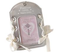 Lpitoy Porte-Cartes Photo Mignon, Porte-clés en Cuir PU Argenté, Mini Porte-Cartes D'identité Photo, Protecteur, Porte-Badge D'identité Mignon