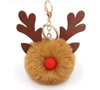 Lpitoy Porte-clés De Noël en Forme D'élan De Noël avec Pompon Boule De Pompon pour À Main, Pendentif, Porte-clés De Noël pour Fille Femme