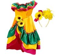 Lpitoy Robe De Flamenco Espagnole pour Fille, Tenue De Rumba avec Robe Tournesol, Costume De Spectacle pour Enfants, Robe De Fête pour Filles