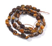 LPLPL Perles rondes en pierres précieuses naturelles, pépites de citrine ovales, pierres précieuses naturelles de 6 à 8 mm, environ 39,4 cm, for la fabrication de bijoux DIY(Yellow Tiger Eye)