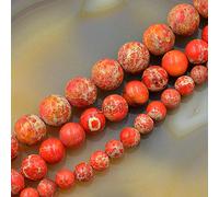 LPLPL Perles rondes en pierres précieuses naturelles, perles rondes en jaspe sédimentaire marin naturel, 40,6 cm, 4 mm - 12 mm (6 mm, rouge)(Orange,4mm)