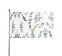 LPLSNWS Drapeau décoratif feuilles d'eucalyptus blanc avec motif botanique vert, 0,9 x 1,5 m, polyester, double face
