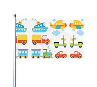LPLSNWS Drapeau décoratif pour extérieur, thème de transport coloré avec voitures, trains, bateaux, avions, 152 x 91 cm, polyester, double face