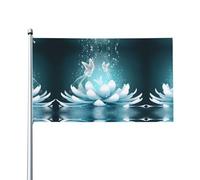 LPLSNWS Drapeau Fleurs de Lotus avec colombes, bleu sarcelle, 0,9 x 1,5 m, bannière de jardin décorative en polyester, double face