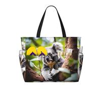 LPLSNWS Happy Cute Koala Sac de voyage en toile à motif koala - Sac de rangement durable pour les vacances, le camping, le shopping et les déménagements.