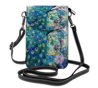 LPLSNWS Petit portefeuille pour téléphone portable avec bandoulière réglable Motif paon à l'huile Bleu